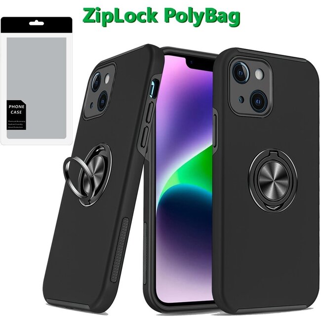 For Apple [PolyBag] For Apple iPhone 14/13 CHIEF Oil Painted Magnetic Ring Stand Hybrid