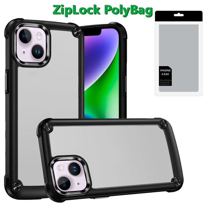 For Apple PolyBag] For Apple iPhone 14/13 Ultimate CaseX Transparent Hybrid Case with Metal Buttons And Camera Edges