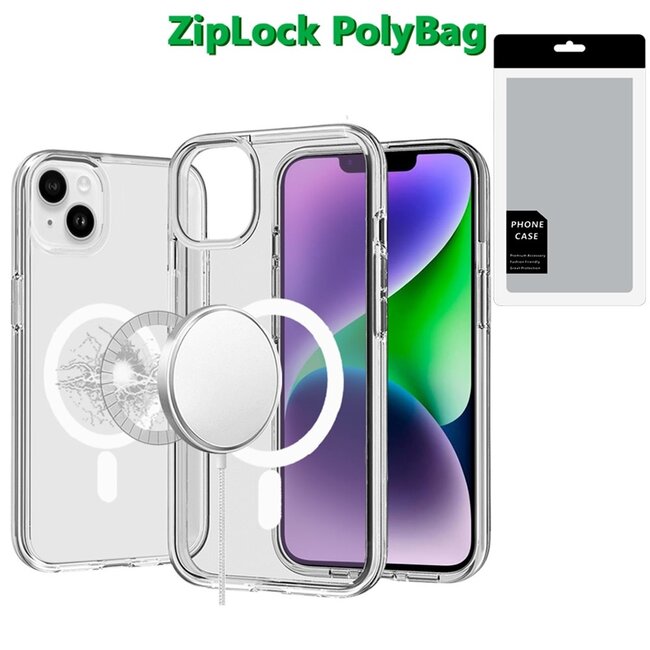 For Apple [PolyBag] For iPhone 14/13 Sturdy Ultra Magnetic Circle Thick 3mm Transparent Hybrid