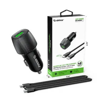 Esoulk 48W PD&QC CAR CHARGER +3FT USB-C TO USB-C CABLE
