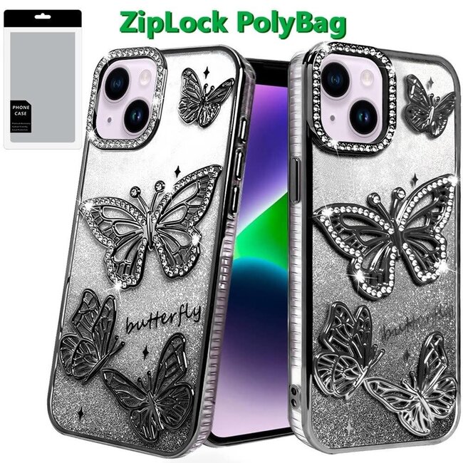 For Apple For Apple iPhone 13/14 Butterfly Freedom Shimmer Glitter Thick TPU Case Cover