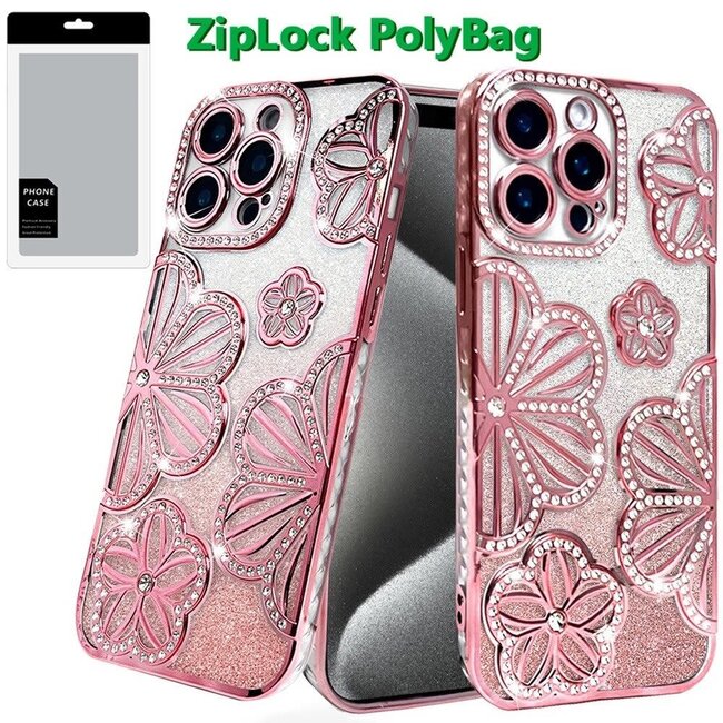 For Apple For Apple iPhone 14 PRO MAX 6.7" Shimmer Glitter Floral Design Thick TPU Case Cover