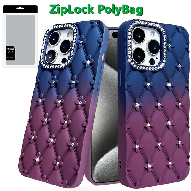 For Apple For Apple iPhone 15 Pro Max Floral Joy Glitter Shimmer Leather Feel Thick TPU Case