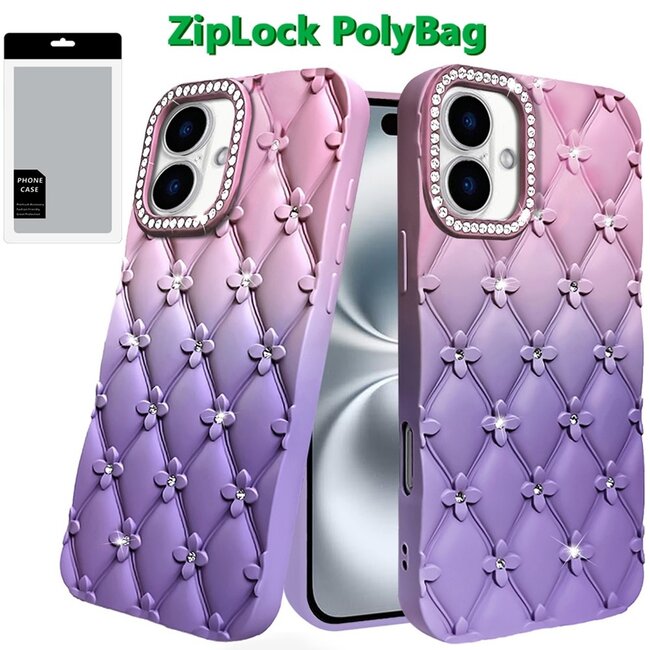 For Apple For Apple iPhone 16 6.1 inch Floral Joy Glitter Shimmer Leather Feel Thick TPU Case