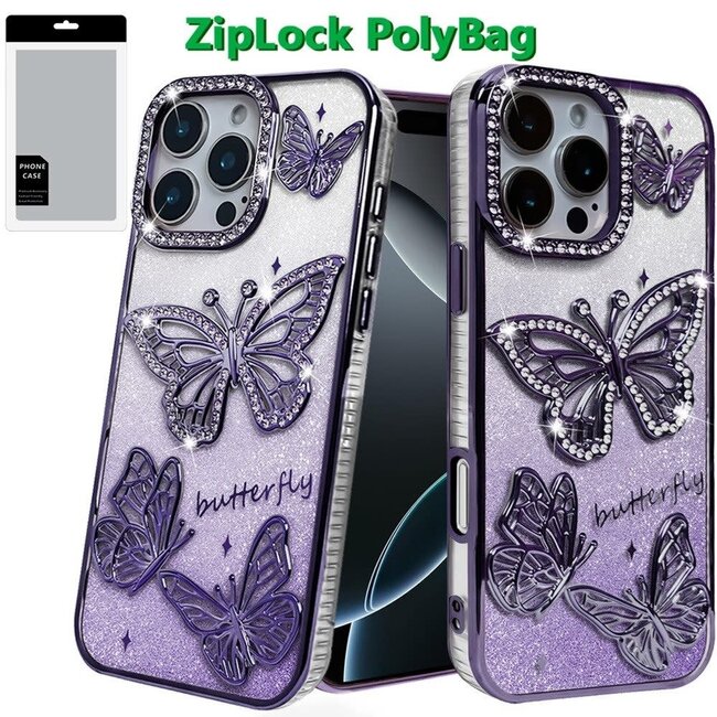 For Apple For Apple iPhone 16 Pro Max 6.9 Butterfly Freedom Shimmer Glitter Thick TPU Case Cover