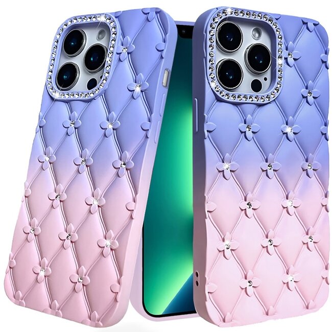 For Apple For Apple iPhone 13 Pro Max Floral Joy Glitter Shimmer Leather Feel Thick TPU Case