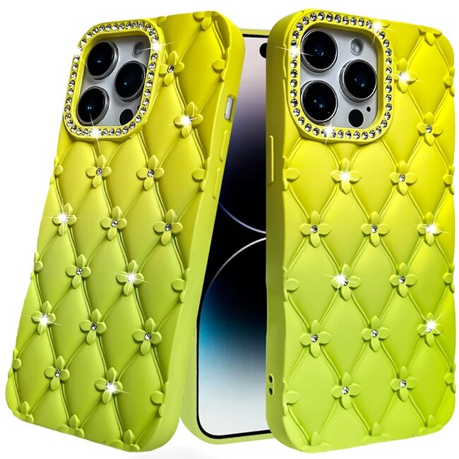 For Apple For Apple iPhone 14 PRO MAX 6.7" Floral Joy Glitter Shimmer Leather Feel Thick TPU Case