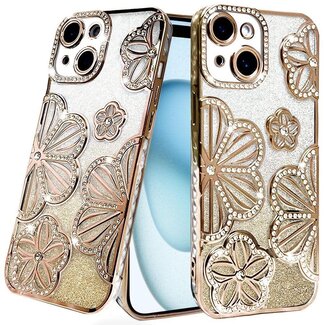 For Apple For Apple iPhone 15 Shimmer Glitter Floral Design Thick TPU Case Cover
