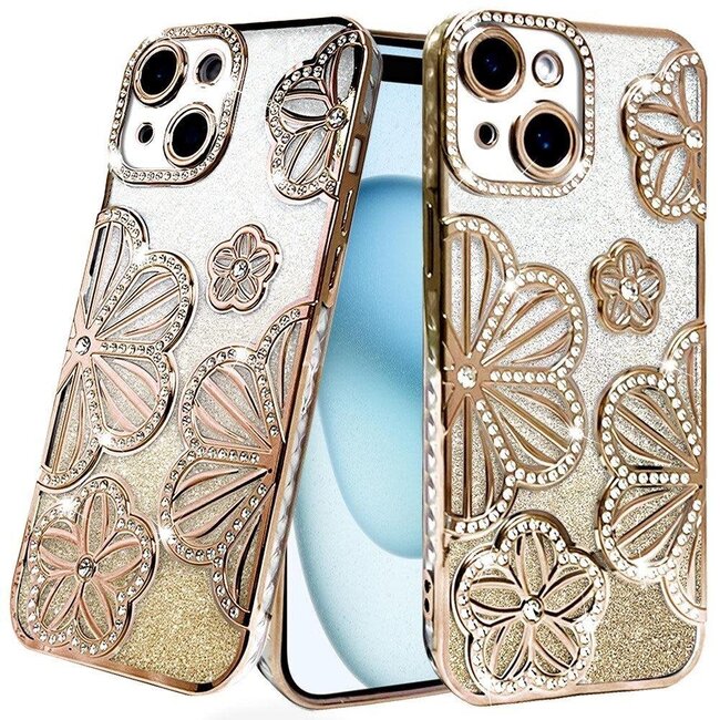 For Apple For Apple iPhone 15 Shimmer Glitter Floral Design Thick TPU Case Cover