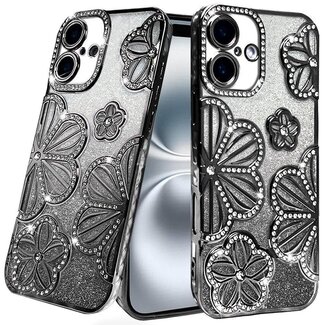 For Apple For Apple iPhone 16 Plus 6.7 inch Shimmer Glitter Floral Design Thick TPU Case Cover