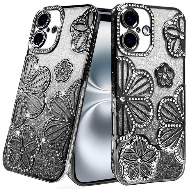 For Apple For Apple iPhone 16 Plus 6.7 inch Shimmer Glitter Floral Design Thick TPU Case Cover