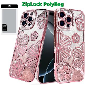 For Apple For Apple iPhone 16 Pro Max Shimmer Glitter Floral Design Thick TPU Case Cover