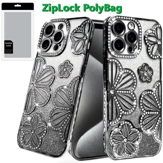 For Apple For Apple iPhone 15 Pro Max Shimmer Glitter Floral Design Thick TPU Case Cover