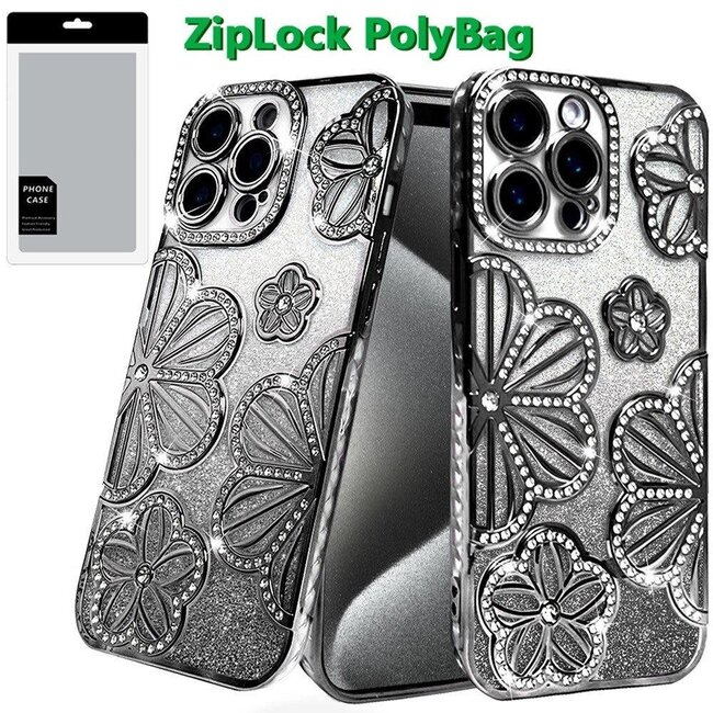 For Apple For Apple iPhone 15 Pro Max Shimmer Glitter Floral Design Thick TPU Case Cover