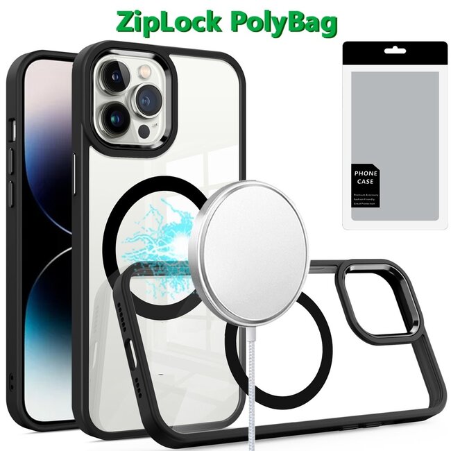 For Apple [PolyBag] For iPhone 14 Pro Max Greatest Clear Acrylic Thick Metal Button Hybrid