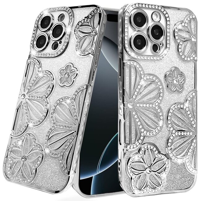 For Apple For Apple iPhone 16 Pro Max 6.9 Shimmer Glitter Floral Design Thick TPU Case Cover