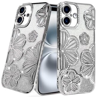 For Apple For Apple iPhone 16 6.1 inch Shimmer Glitter Floral Design Thick TPU Case Cover