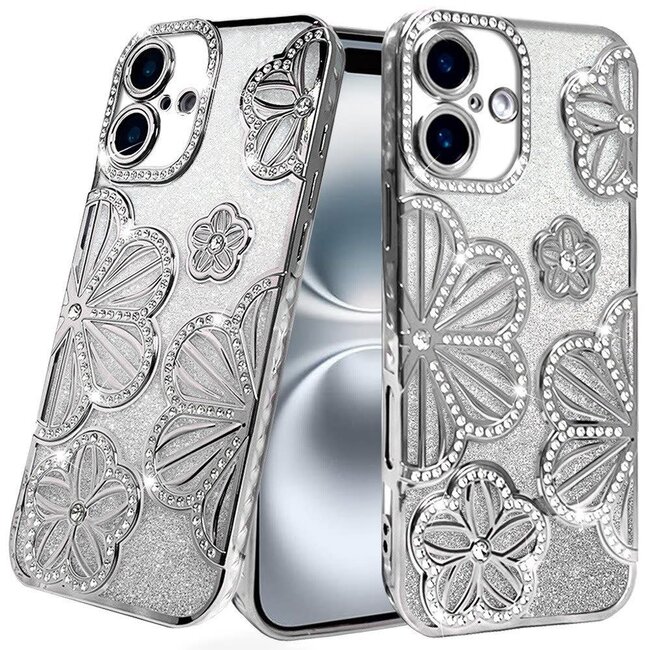 For Apple For Apple iPhone 16 6.1 inch Shimmer Glitter Floral Design Thick TPU Case Cover