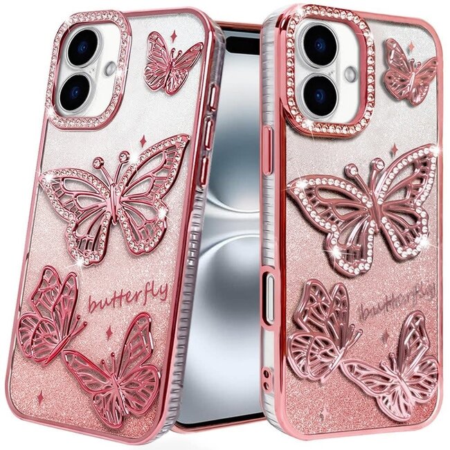 For Apple For Apple iPhone 16 6.1 inch Butterfly Freedom Shimmer Glitter Thick TPU Case Cover