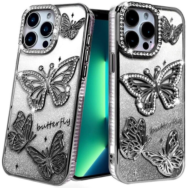For Apple For Apple iPhone 13 Pro Max Butterfly Freedom Shimmer Glitter Thick TPU Case Cover