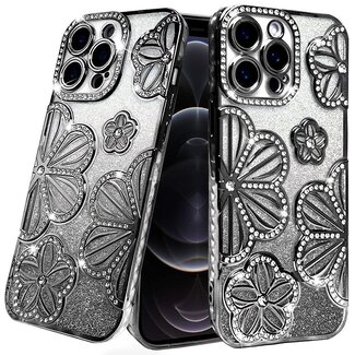 For Apple For Apple iPhone 12 Pro Max 6.7 Shimmer Glitter Floral Design Thick TPU Case Cover