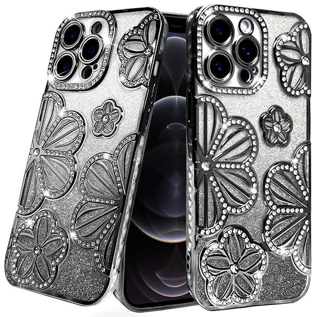 For Apple For Apple iPhone 12 Pro Max 6.7 Shimmer Glitter Floral Design Thick TPU Case Cover