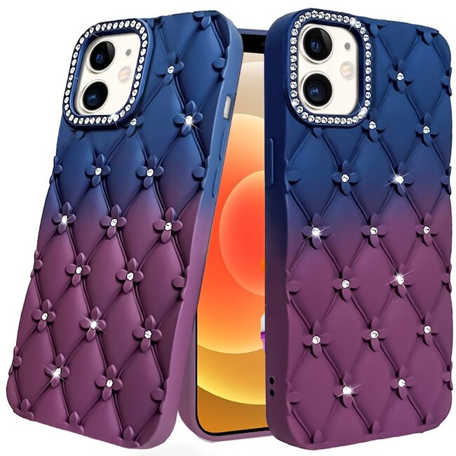For Apple For Apple iPhone 12 & iPhone 12 Pro Floral Joy Glitter Shimmer Leather Feel Thick TPU Case