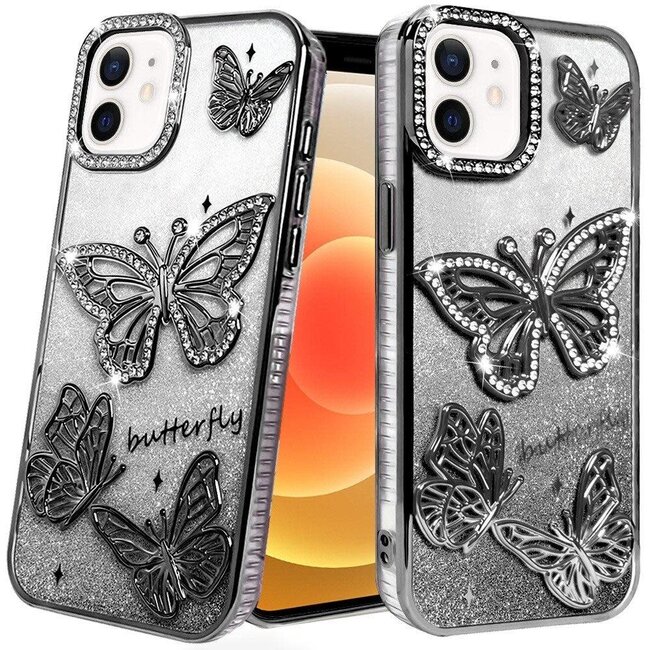 For Apple For Apple iPhone 12 & iPhone 12 Pro Butterfly Freedom Shimmer Glitter Thick TPU Case Cover