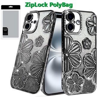 For Apple For Apple iPhone 16 6.1 inch Shimmer Glitter Floral Design Thick TPU Case Cover
