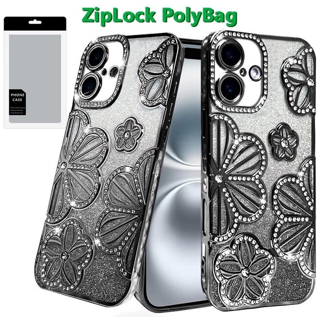 For Apple For Apple iPhone 16 6.1 inch Shimmer Glitter Floral Design Thick TPU Case Cover