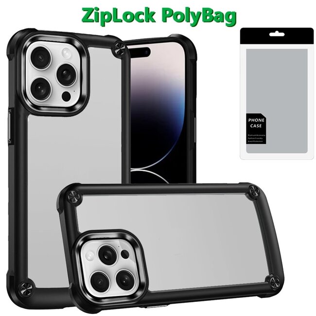 For Apple [PolyBag] For Apple iPhone 14 Pro Max Ultimate CaseX Transparent Hybrid Case with Metal Buttons And Camera Edges