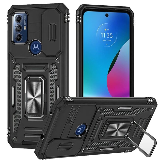 Motorola For Motorola Moto G Play 2023 Utter Tough Metal Ring Movable Camera Window Hybrid Case Cover