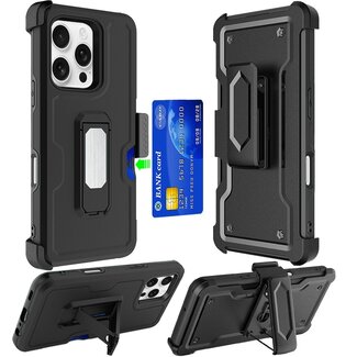 For Apple For Apple iPhone 16 Pro Max 6.9 inch CARD Holster with Kickstand Clip Hybrid Case Cover