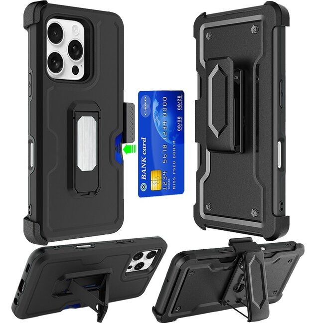 For Apple For Apple iPhone 16 Pro Max 6.9 inch CARD Holster with Kickstand Clip Hybrid Case Cover