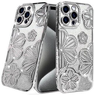 For Apple For Apple iPhone 15 Pro Max Shimmer Glitter Floral Design Thick TPU Case Cover