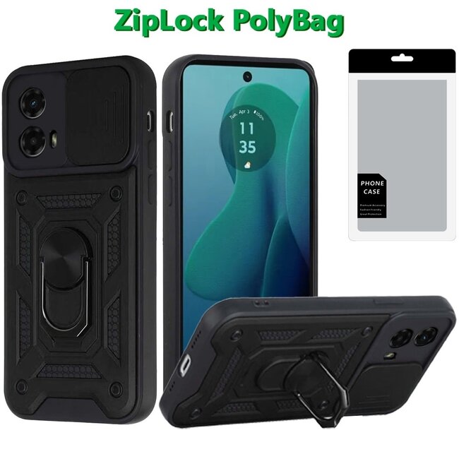 Techy [PolyBag] For Motorola Moto G 5G 2024 ELITE Camera Push Magnetic Ring Stand Hybrid