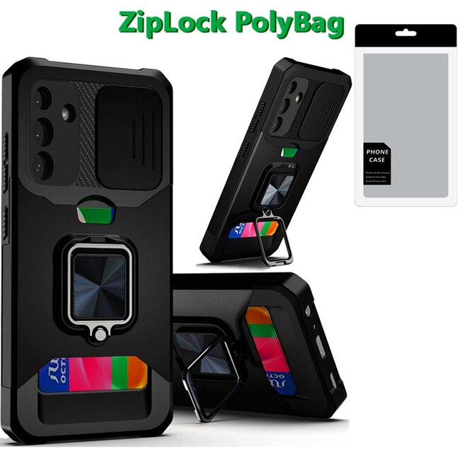 For Samsung [PolyBag] For Samsung s25 Plus/s24 Plus Multi-Functional Card Magnetic Ring Stand Hybrid Camera Case Cover
