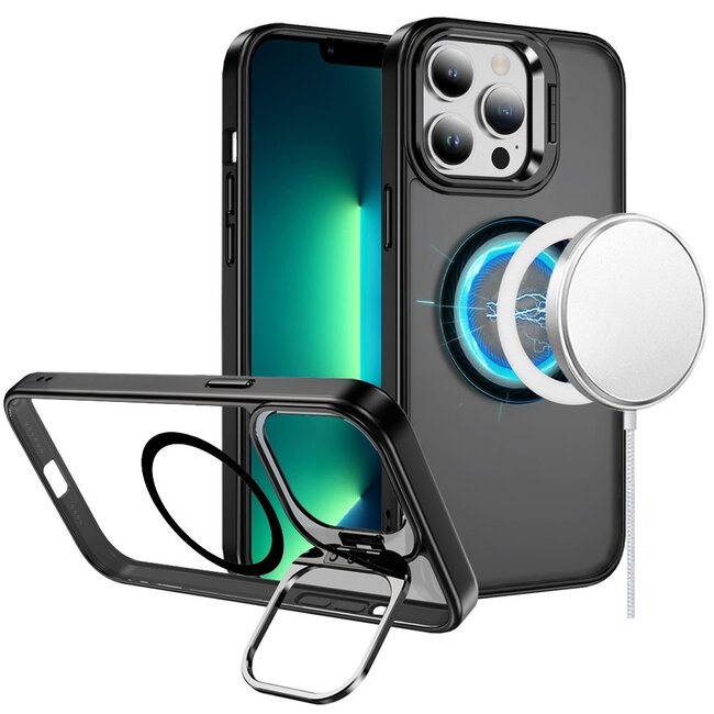 For Apple For Apple iPhone 13 Pro Max Fearless Tough HQ Metallic Hybrid with Camera Ring Stand Magnetic Circle Case