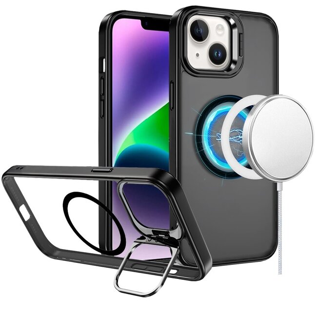 For Apple For Apple iPhone 14/13 Fearless Tough HQ Metallic Hybrid with Camera Ring Stand Magnetic Circle Case