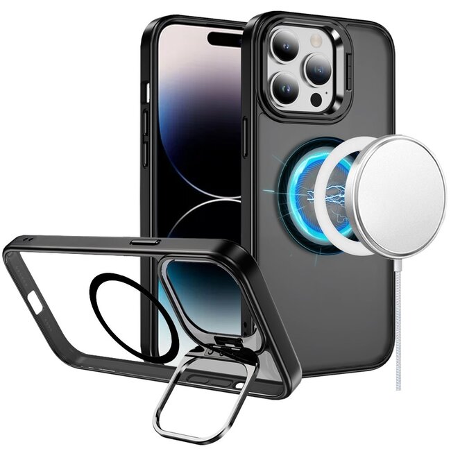 For Apple For Apple iPhone 14 PRO MAX 6.7" Fearless Tough HQ Metallic Hybrid with Camera Ring Stand Magnetic Circle Case