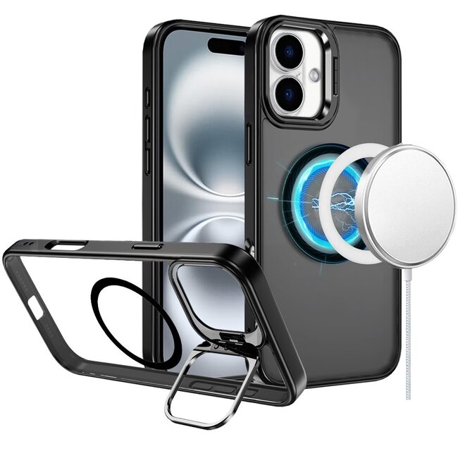 For Apple For Apple iPhone 16 6.1 inch Fearless Tough HQ Metallic Hybrid with Camera Ring Stand Magnetic Circle Case