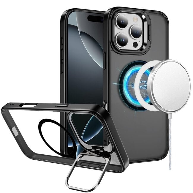 For Apple For Apple iPhone 16 Pro Max 6.9 inch Fearless Tough HQ Metallic Hybrid with Camera Ring Stand Magnetic Circle Case