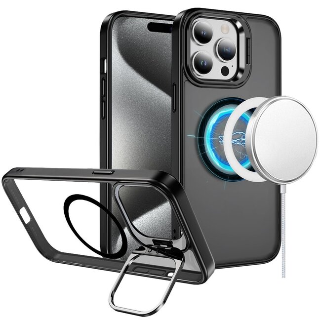 For Apple For Apple iPhone 15 Pro Max Fearless Tough HQ Metallic Hybrid with Camera Ring Stand Magnetic Circle Case