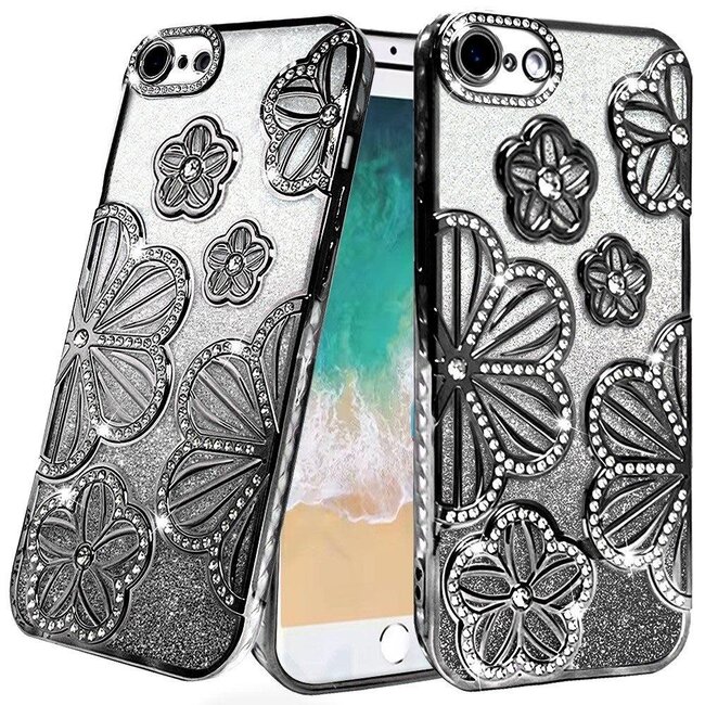 For Apple For Apple iPhone 16e / SE4 Shimmer Glitter Floral Design Thick TPU Case Cover