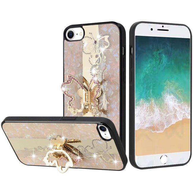 For Apple For Apple iPhone 16e / SE4 SPLENDID Diamond Glitter Ornaments Engraving Case Cover Enchanted Butterfly