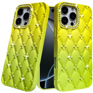 For Apple For Apple iPhone 16 Pro Max 6.9 Floral Joy Glitter Shimmer Leather Feel Thick TPU Case