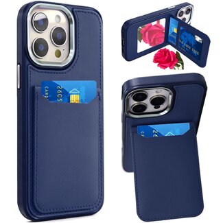 For Apple For Apple iPhone 15 Pro Max Card Holder with Mirror Inside PU Leather Hybrid Case