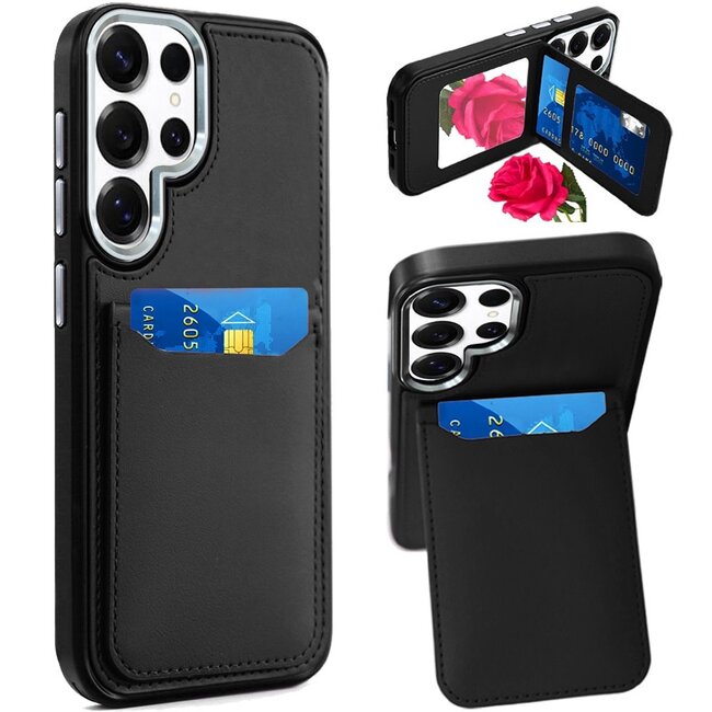 For Samsung For Samsung Galaxy s24 Ultra Card Holder with Mirror Inside PU Leather Hybrid Case