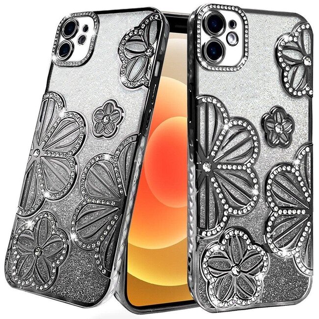 For Apple For Apple iPhone 12 & iPhone 12 Pro Shimmer Glitter Floral Design Thick TPU Case Cover