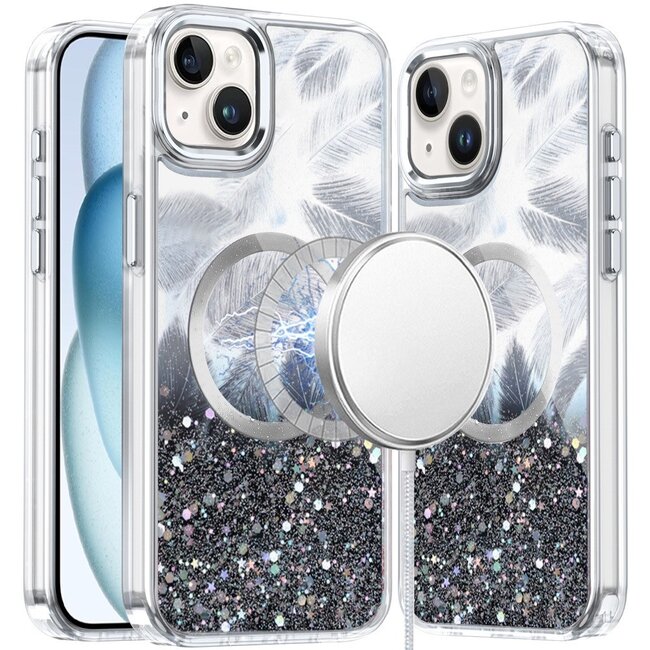 For Apple For Apple iPhone 15 Epoxy Glitter Shimmer Magnetic Circle Hybrid Case
